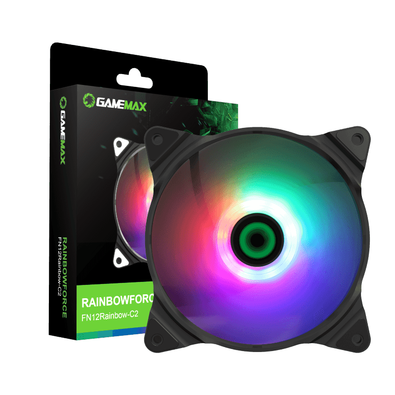 Gamemax FN-12RAINBOW-C2 ARGB 120mm 1100RPM Case Fan - Black Gamemax FN-12RAINBOW-C2 ARGB 120mm 1100RPM Case Fan - Black